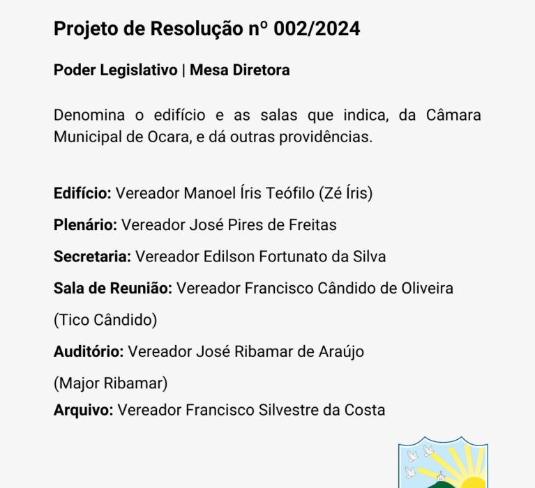 Projeto de Resolução nº 002/2024