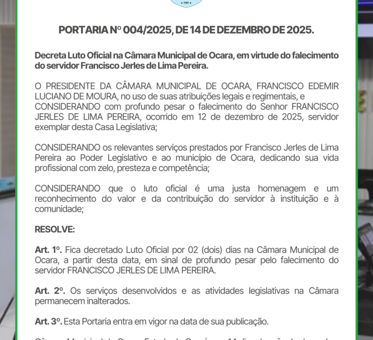 PORTARIA Nº 004/2025, DE 14 DE DEZEMBRO DE 2025.
