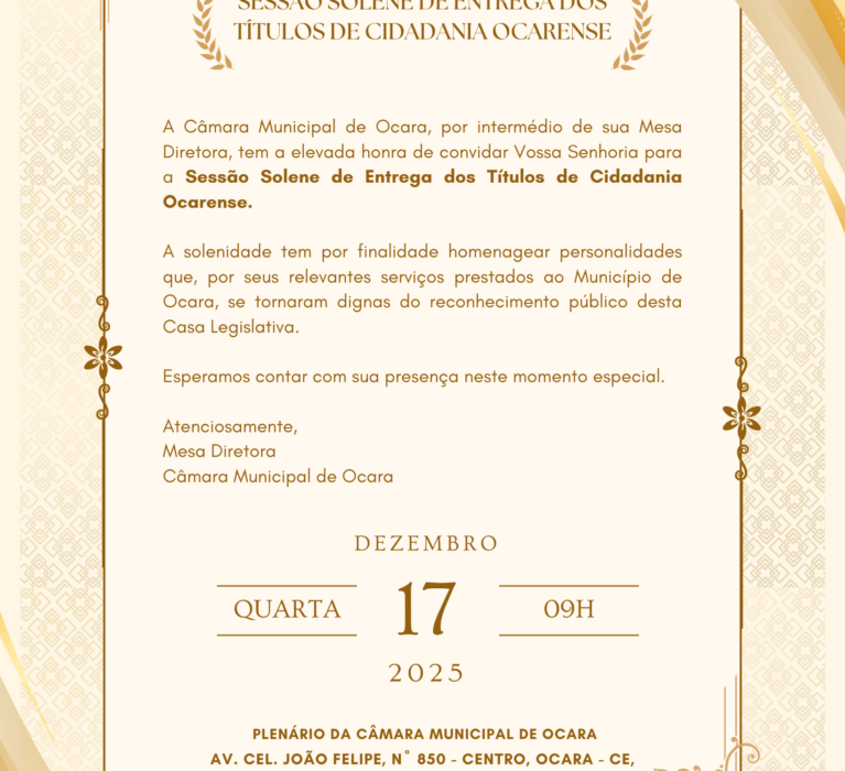 Sessão Solene de Entrega dos Títulos de Cidadania Ocarense.